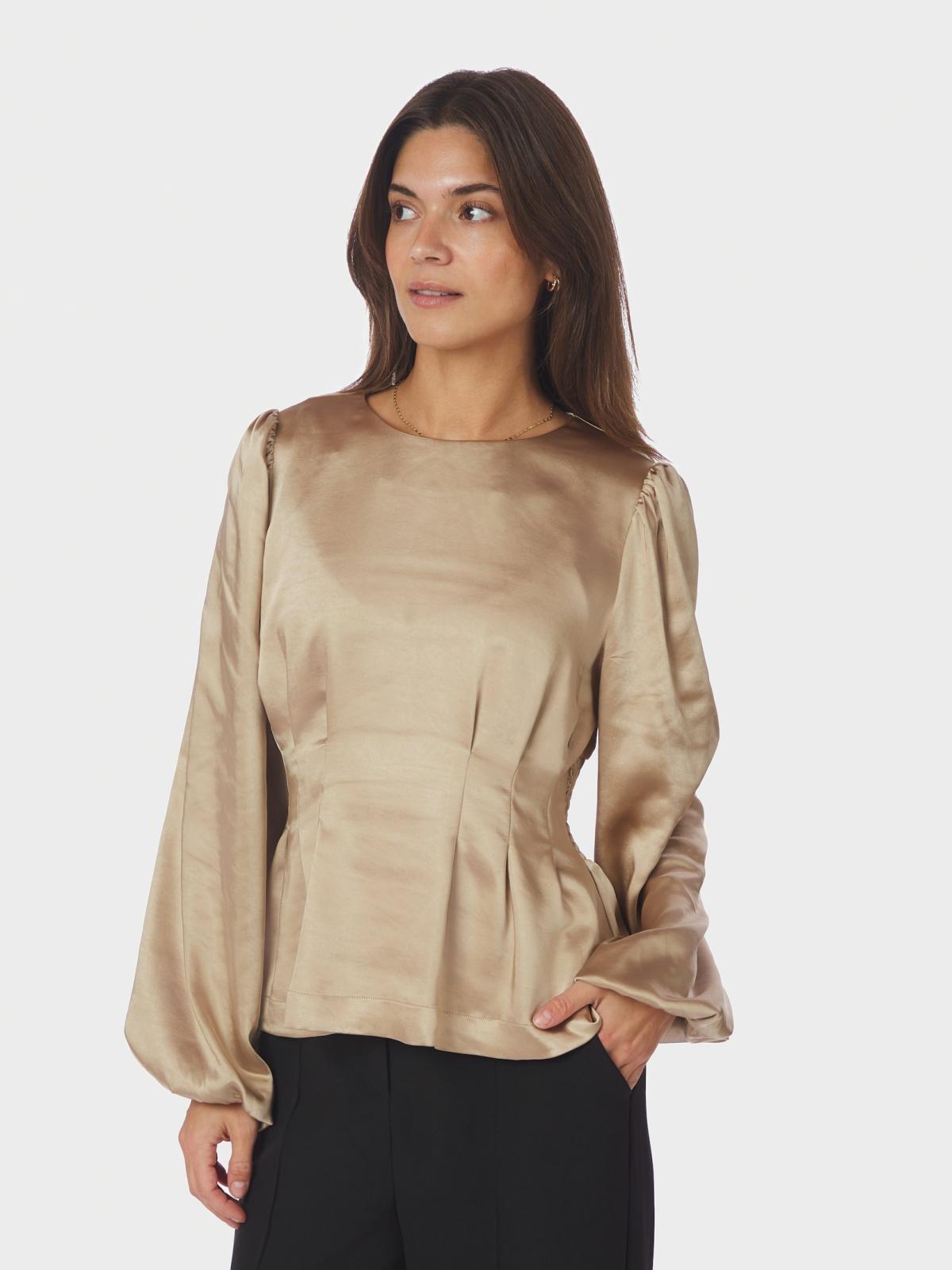 Neo Noir Vanya Crushed Sateen Blouse, Gold - 3