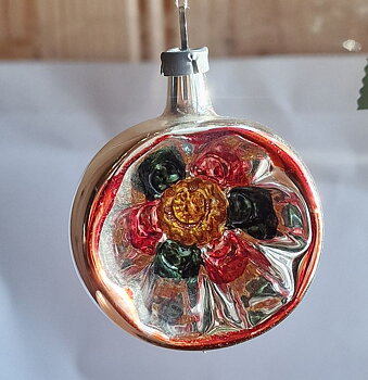 Christmas tree ball hemisphere glass vintage red, silver, orange, green