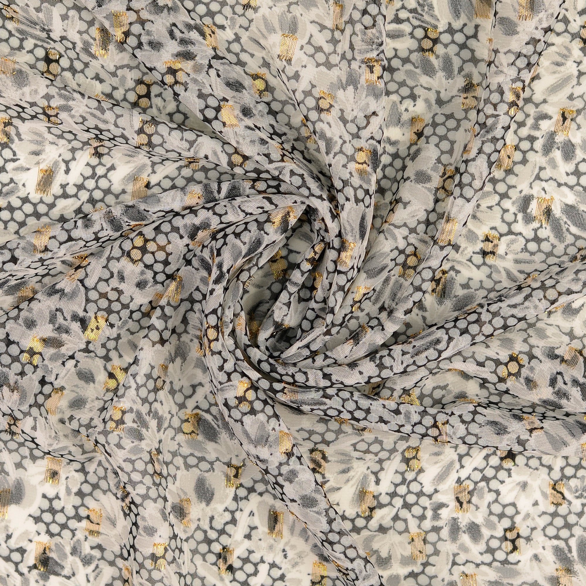 Blommig Chiffong Grå med Lurex - 2