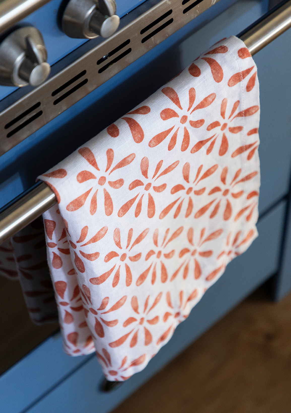 Linen Towel Watercolour White/Orange