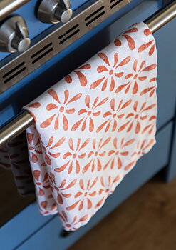 Linen Towel Watercolour White/Orange