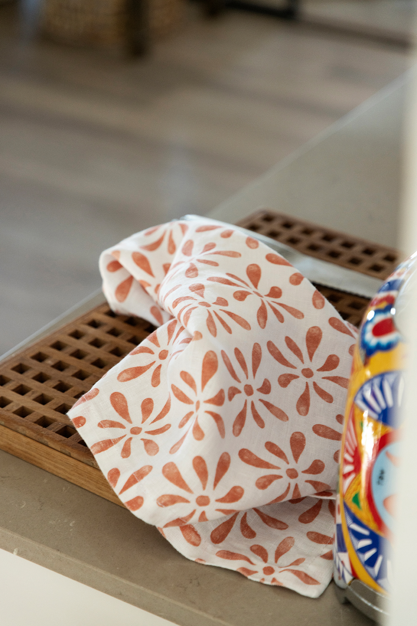 Linen Towel Watercolour White/Orange - 5