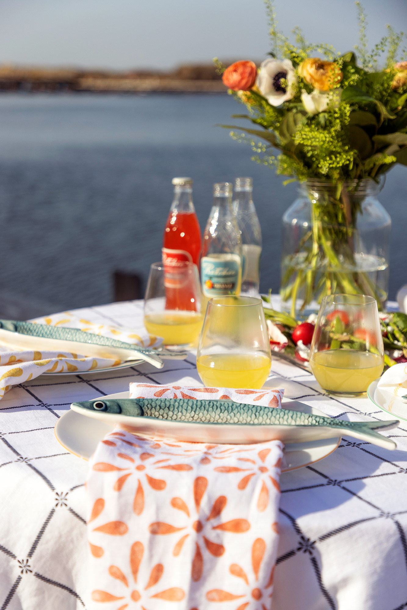 Linen Towel Watercolour White/Orange - 2