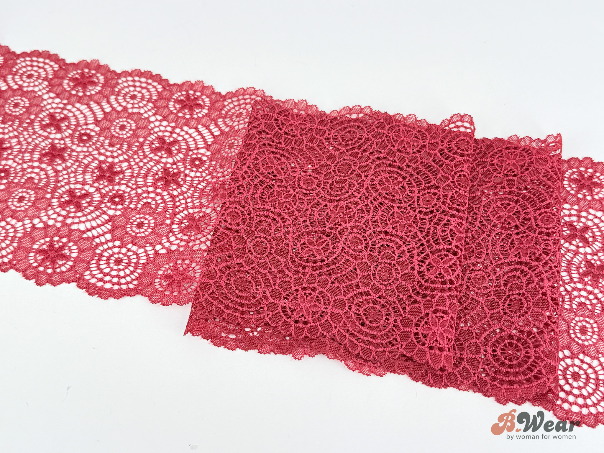 Soft dark red stretch lace - 16 cm
