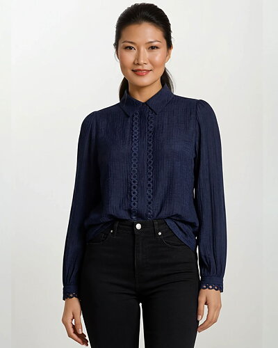 Blus Tassy Lace med krage marinblå