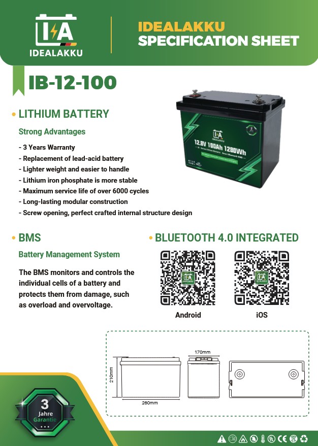LiFePO4 Batteri 12 Volt 100 Ah , BMS , Bluetooth App , Bodelsbatteri -Idealakku- - 2
