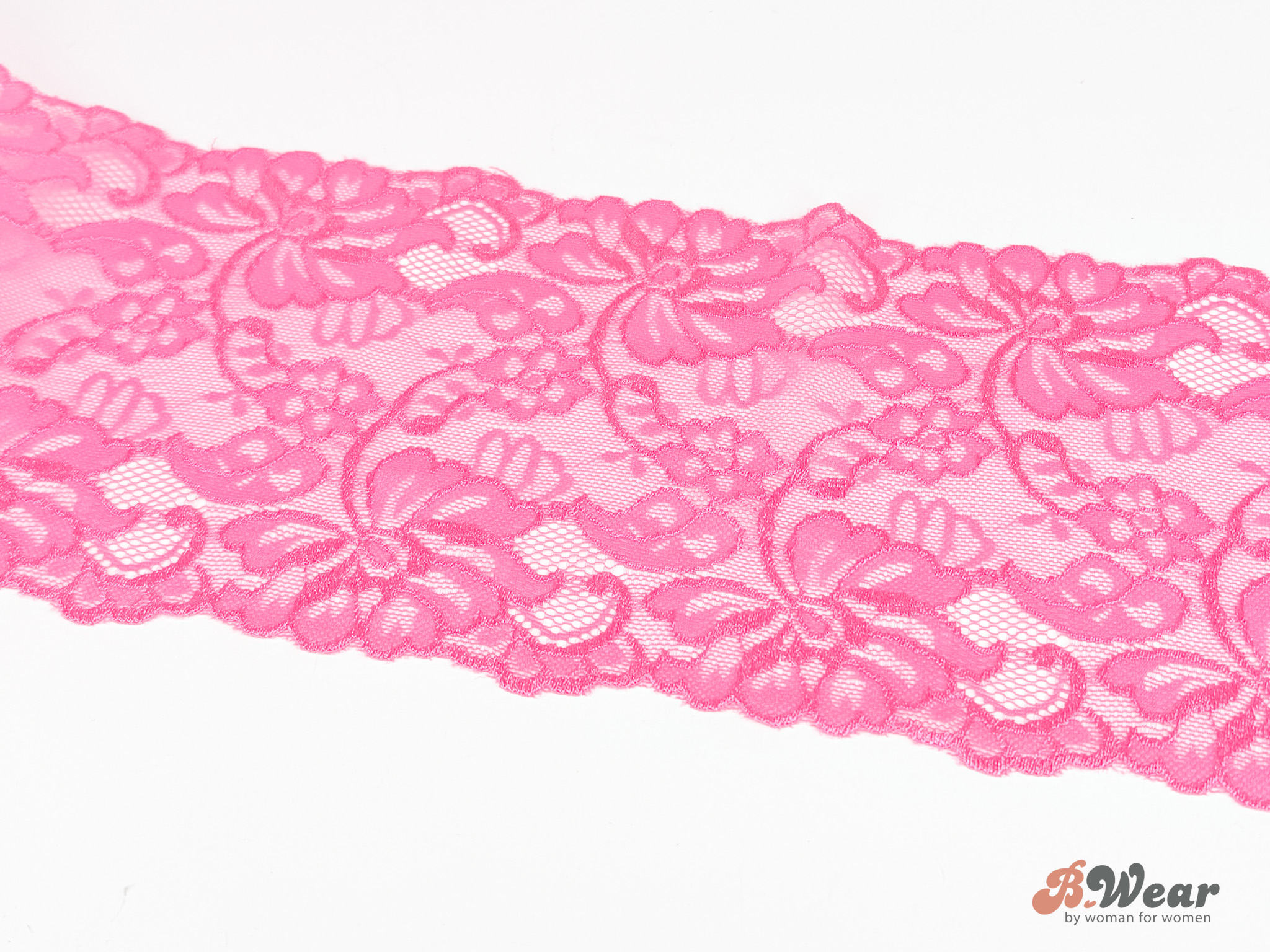 Cerise stretch spets med blommor - 16 cm