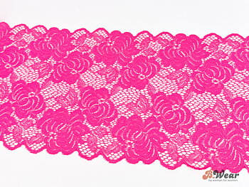 Cerise stretch spets med blommor - 19,5 cm