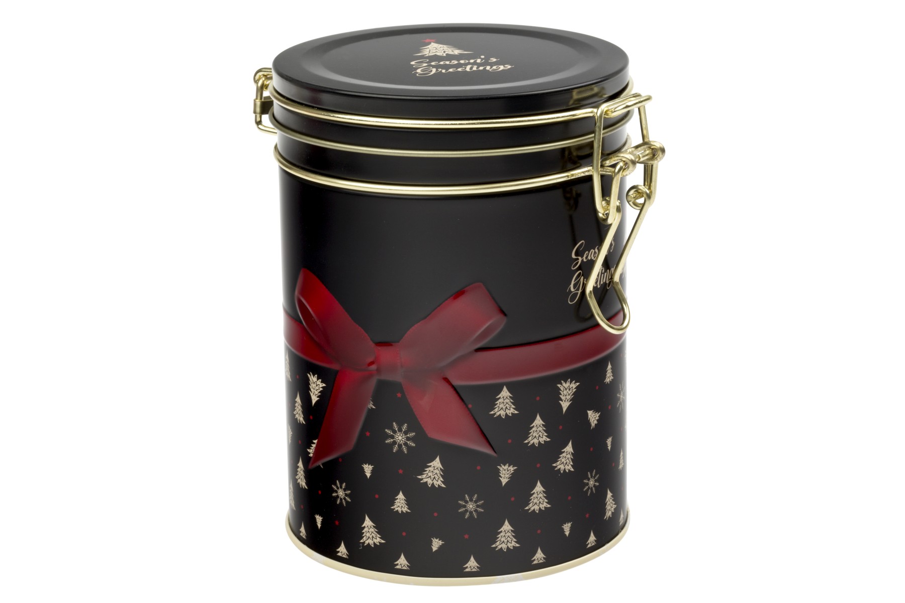 Teburk Rund med knäpplock 200 gram - Christmas Magic SVART
