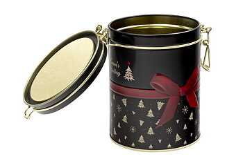 Teburk Rund med knäpplock 200 gram - Christmas Magic SVART