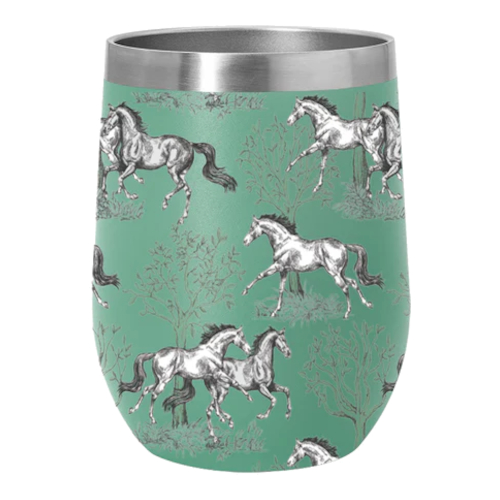 Wine Tumbler AWST Intl Horse Motif Green Toile