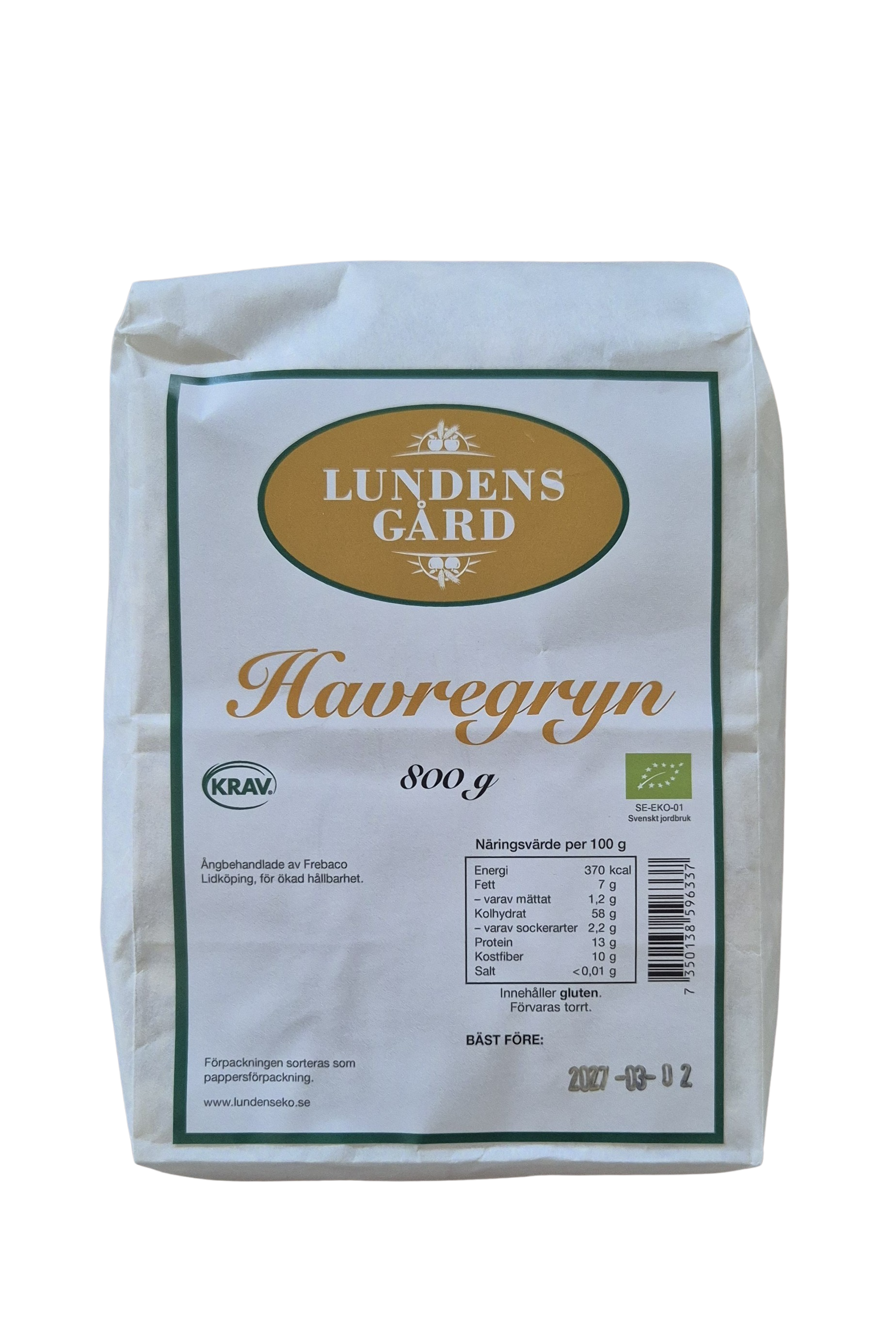 Havregryn KRAV  0,8  kg, Lundens Eko