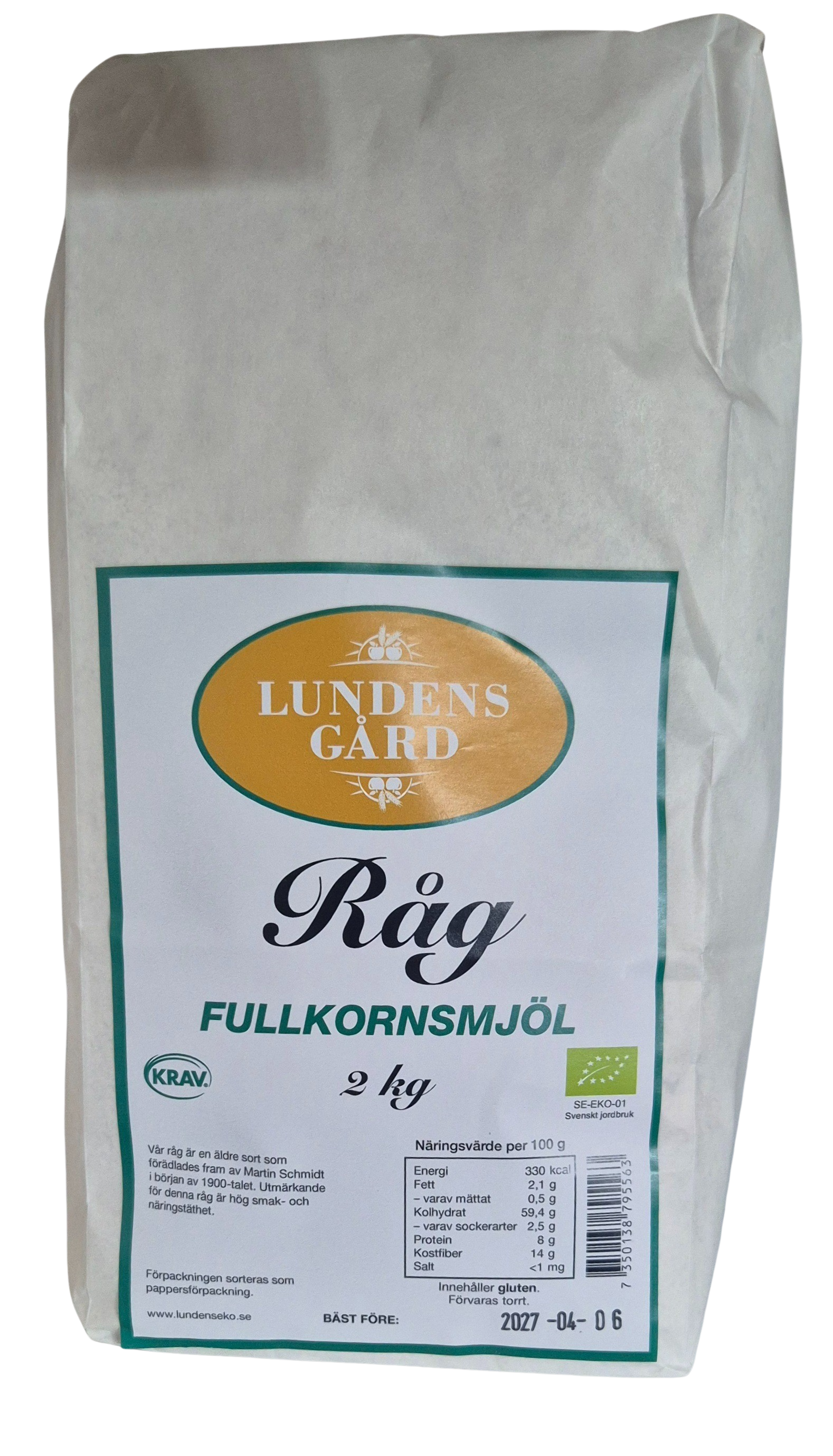 Rågmjöl fullkorn KRAV 2 kg, Lundens Eko