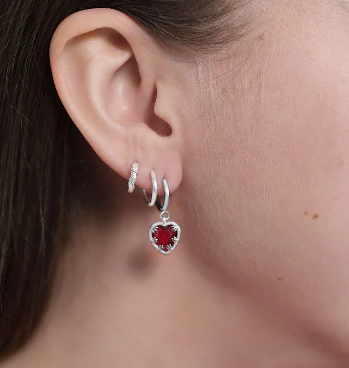 Claw heart red earrings silver - 2