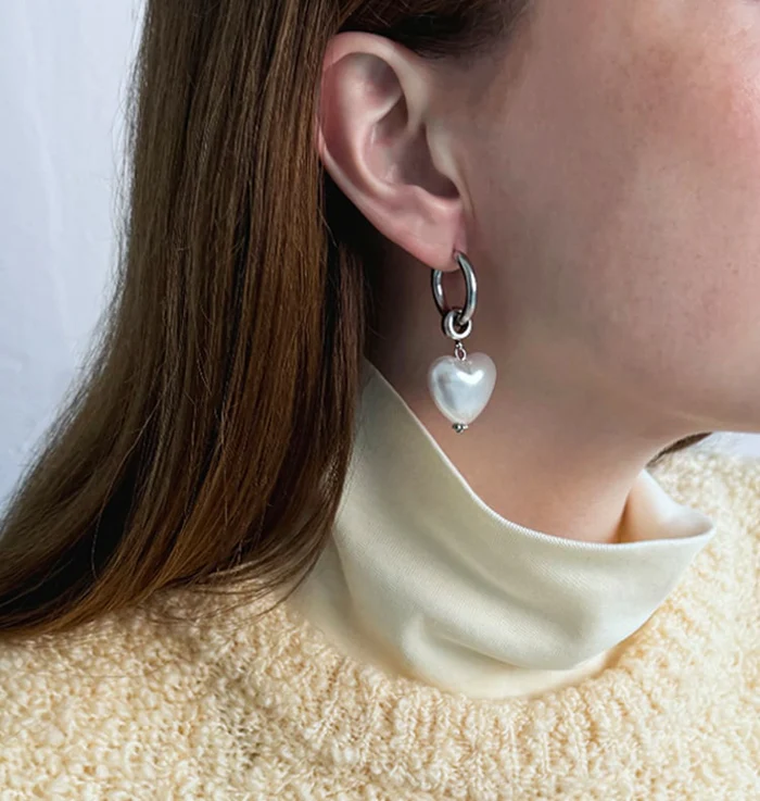 I heart you earrings pearl silver - 2