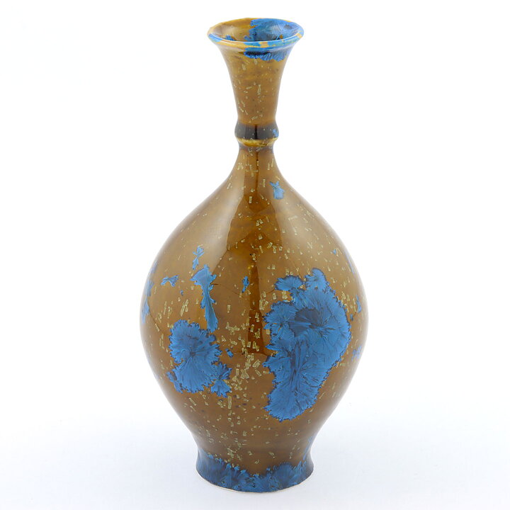 イサク・イサクソン  一点もの  茶/青色の結晶釉のベース  (16cm)  2016年