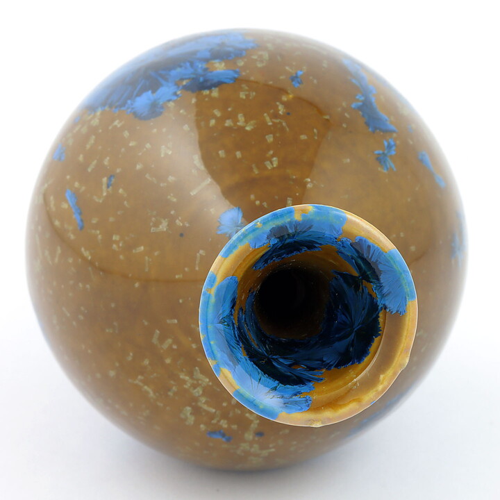 イサク・イサクソン  一点もの  茶/青色の結晶釉のベース  (16cm)  2016年