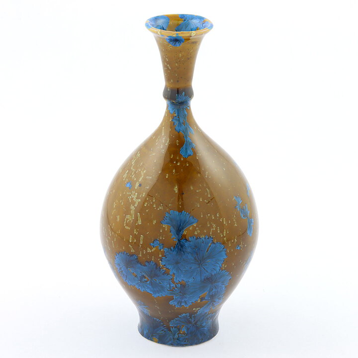イサク・イサクソン  一点もの  茶/青色の結晶釉のベース  (16cm)  2016年