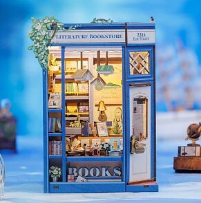 CuteBee : Book Nook Kit Literature Bookshop - Byggsats Bokhylledekoration med miniatyrvärld