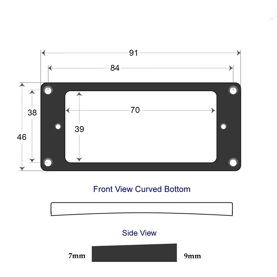 Humbucker Mounting Ring - Curved Bottom 7 x 9 (Black) - 2