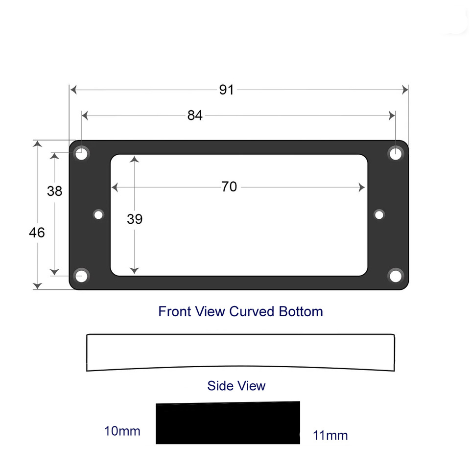 Humbucker Mounting Ring - Curved Bottom 10 x 11 (Black) - 2