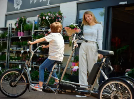 Nindo Too - Trehjulig tandem-cykel, vuxen + barn - Fotbroms - 2