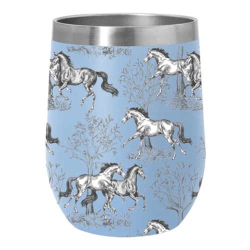 Wine Tumbler AWST Intl Horse Motif Blue Toile