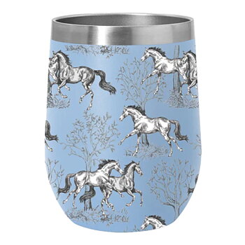 Wine Tumbler AWST Intl Horse Motif Blue Toile