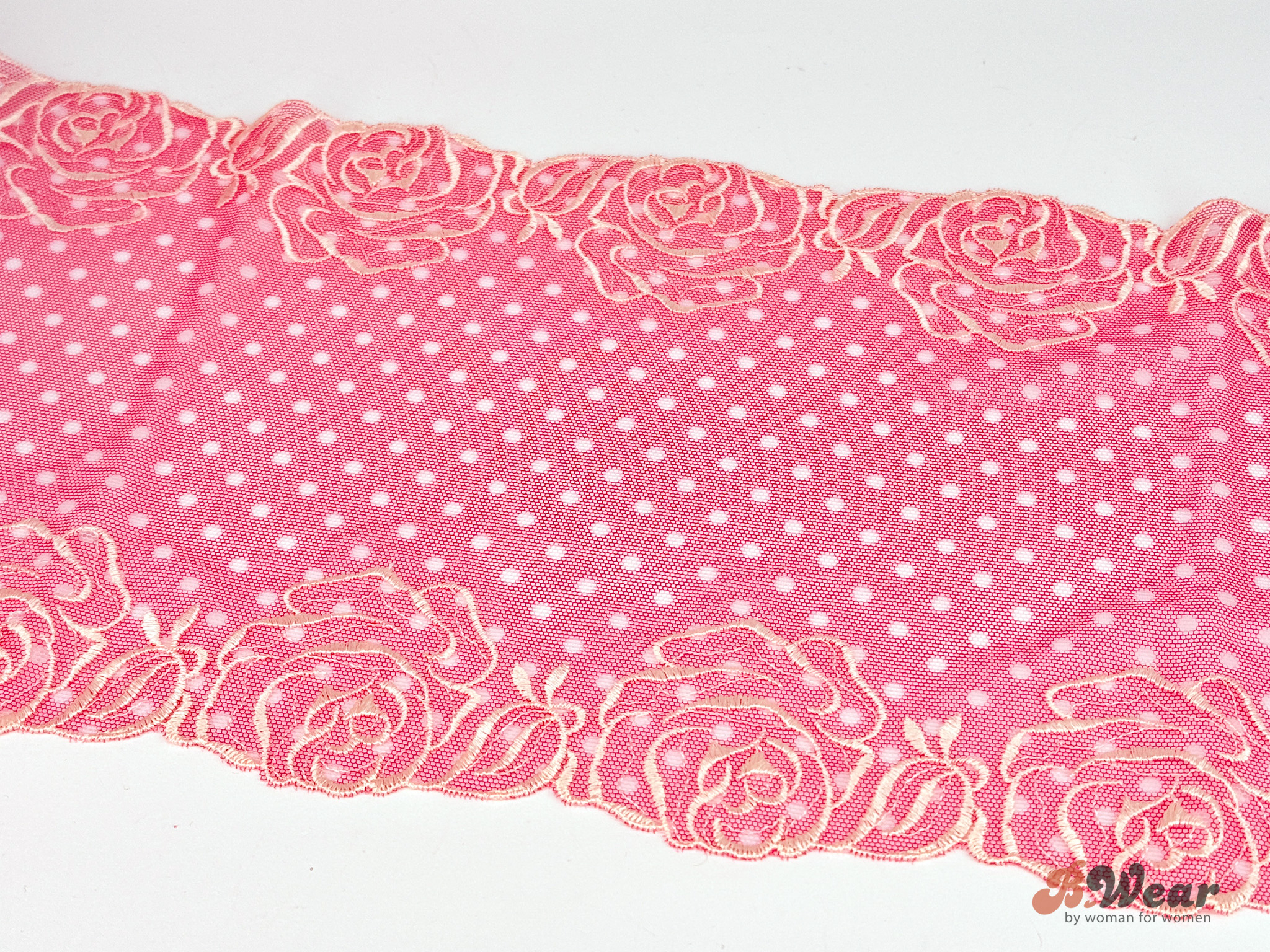 Raspberry red non-stretch lace with cream flowers- 21 cm - 3