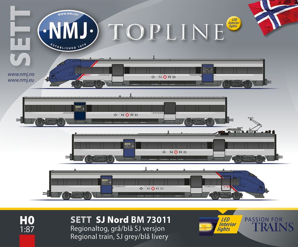 NMJ Topline SJ NORD Type 73. Sett 73.11, Grå/Blå, DC m/ Interiørlys