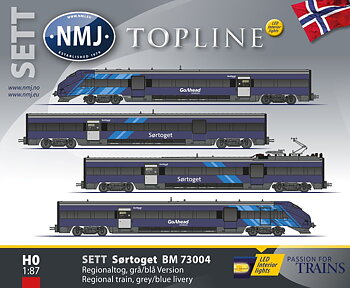 NMJ Topline Sørtoget Type 73, sett 73.04, Blå, DC m/ Interiørlys