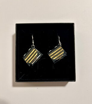 Bookie : Golden Stripes Örhängen - Handgjorda miniatyrböcker på krokar i sterling silver!