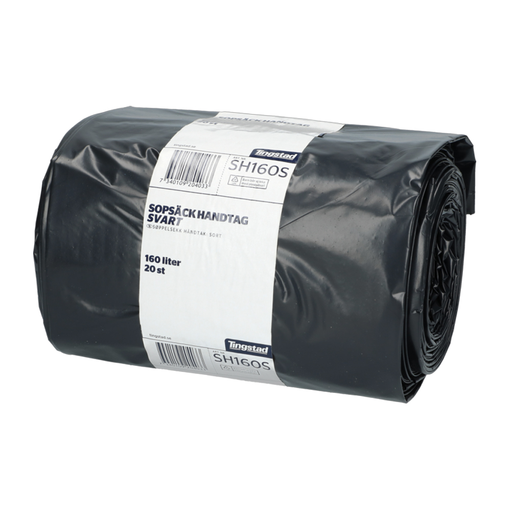 Sopsäck Handtag 160L Svart (20st)