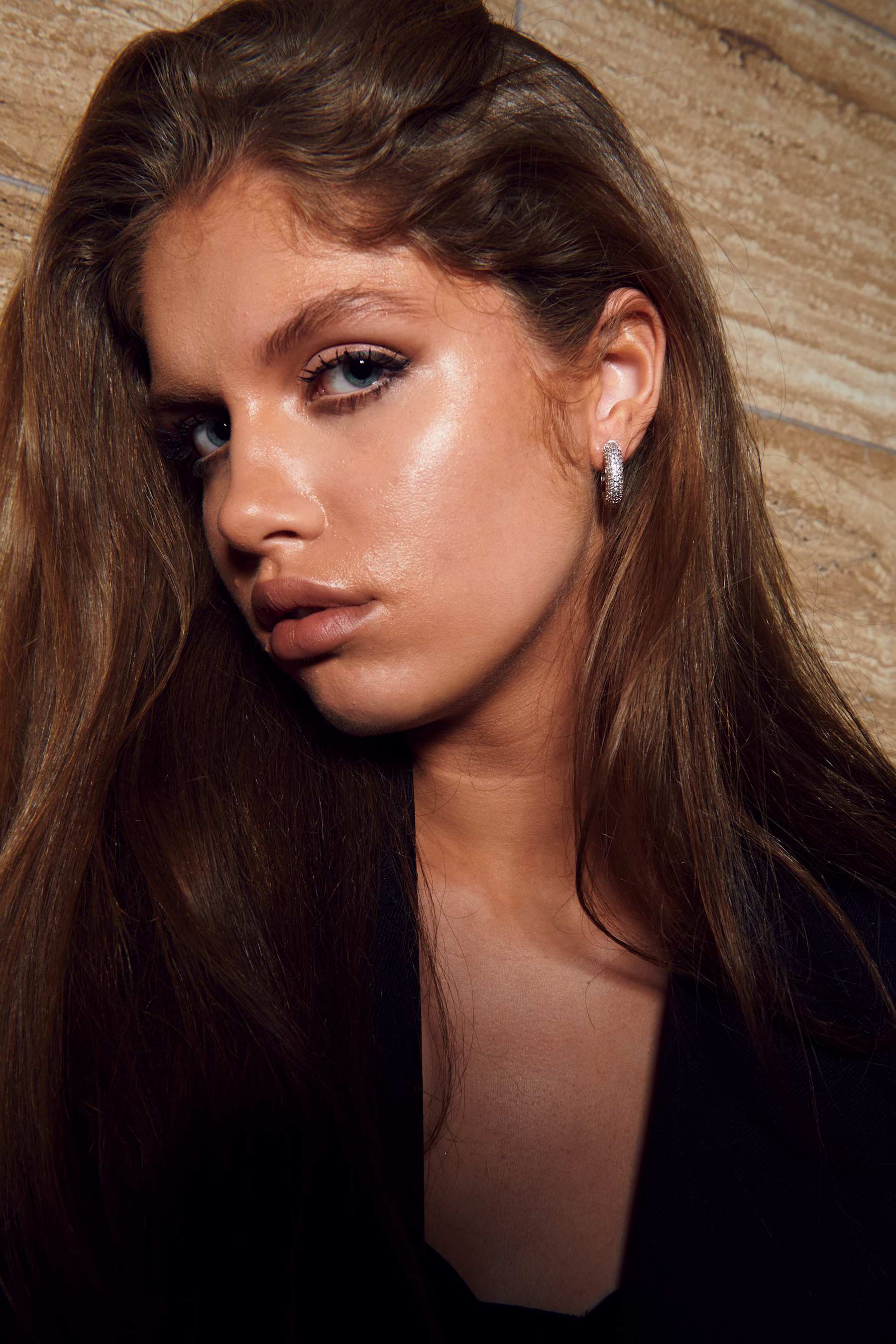 Stone Hoops Silver w Clear Stone