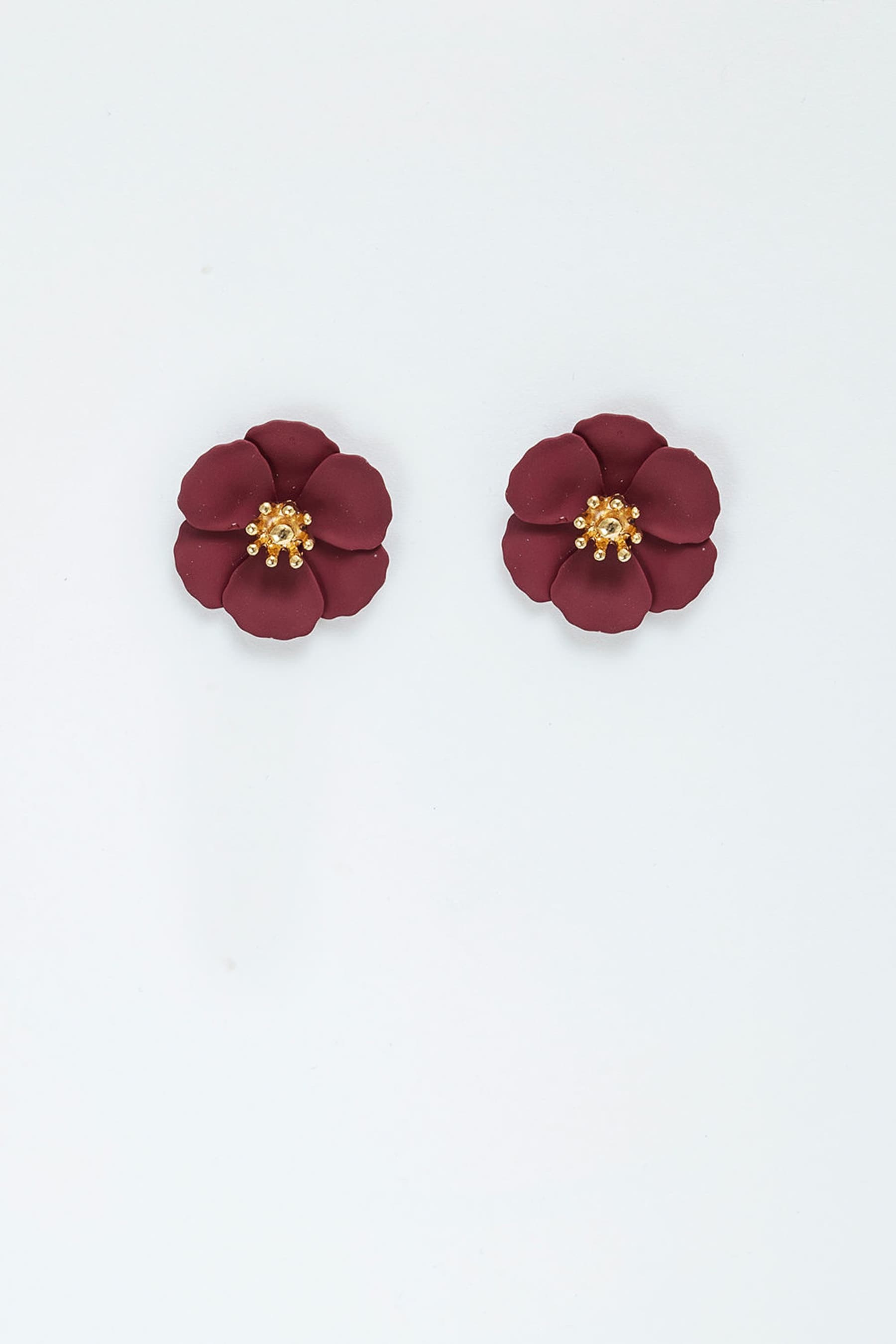 Flower Small Earrings Burgendy Mat