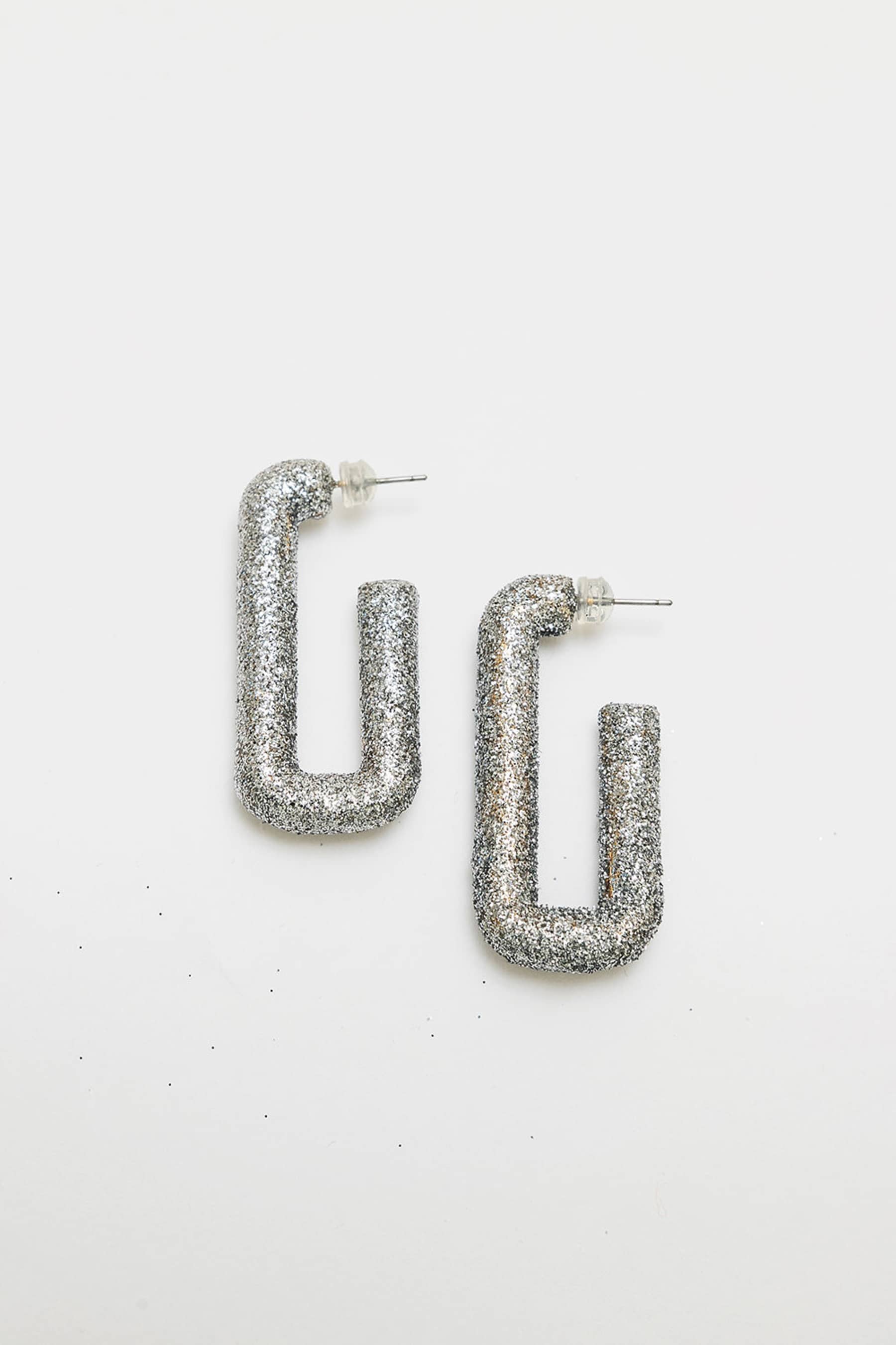Loop Glitter Earrings Silver Glitter