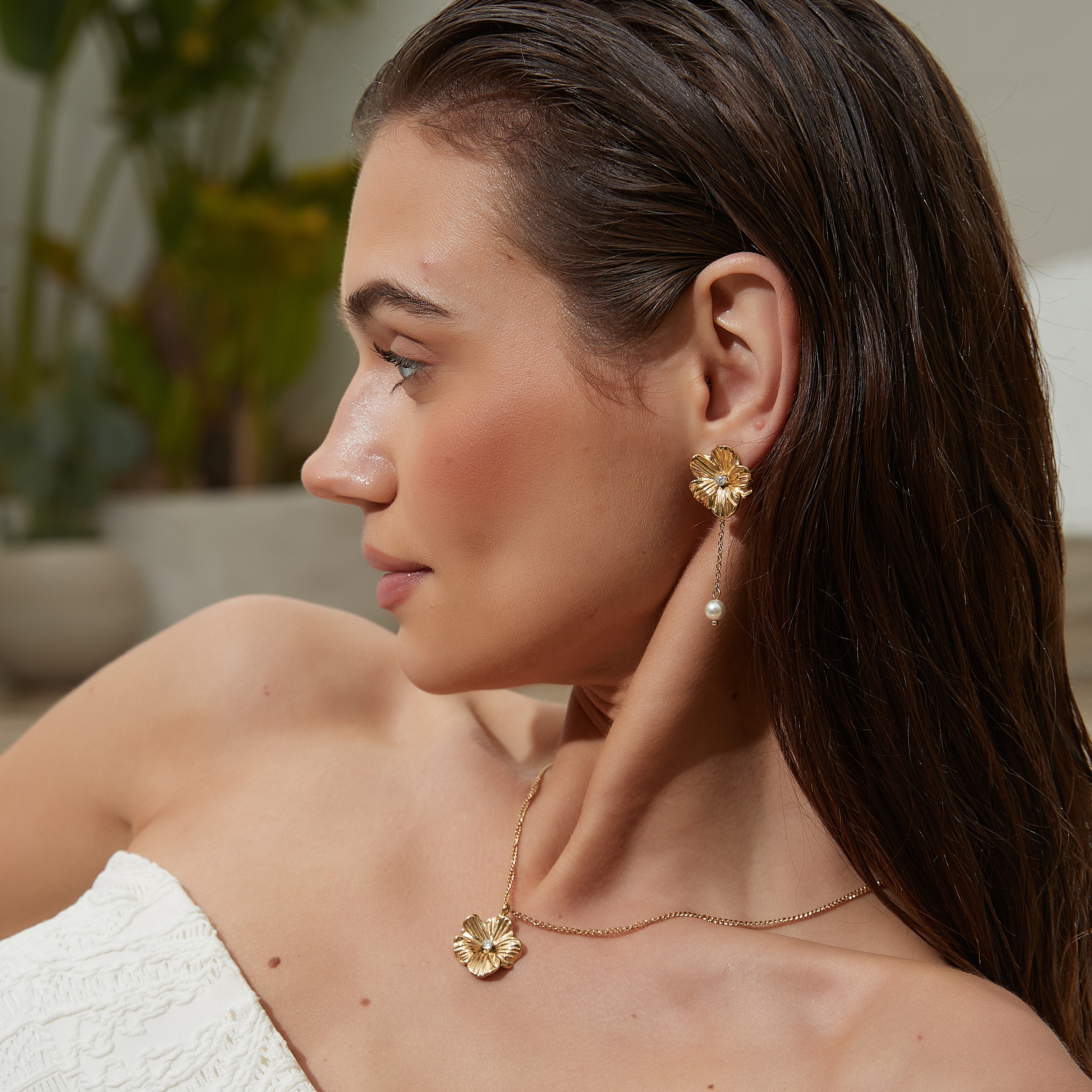Daisy crystal necklace gold - 3