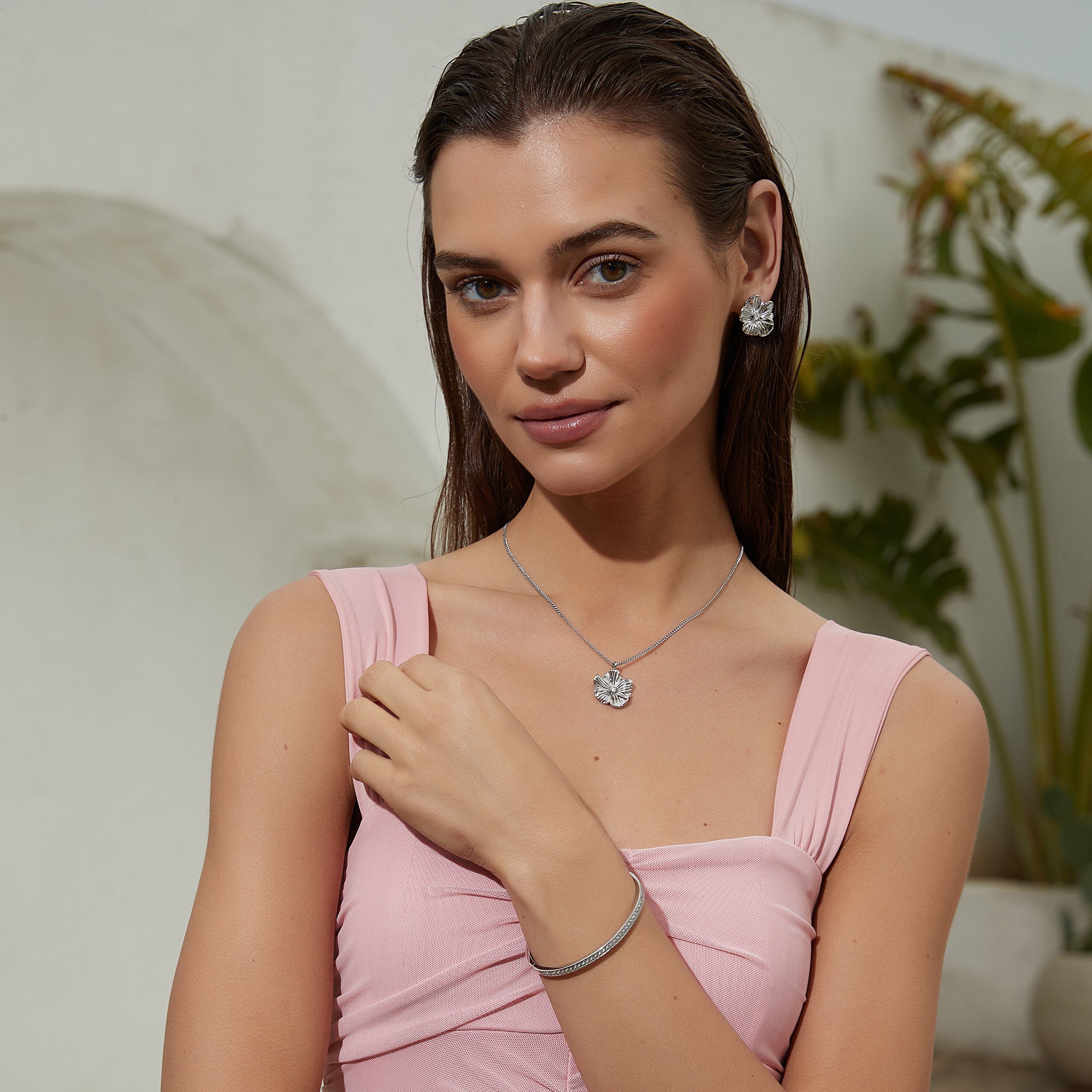 Daisy crystal necklace steel - 2
