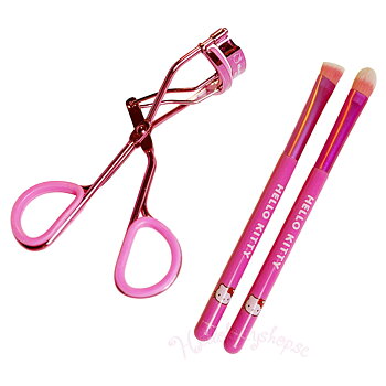 Hello Kitty Rosa Beauty Set i 3 delar - Sminkborstar & Eyelash Curler&nbsp;