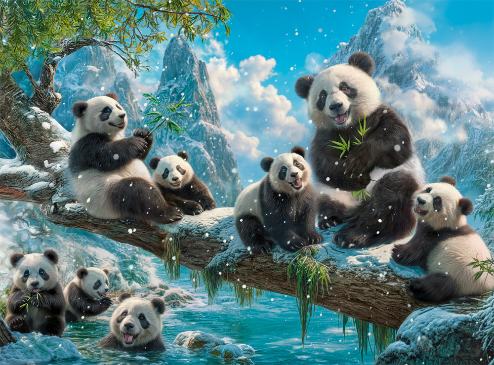 Pandas Winter Fun, puslespil med 2000 brikker (C-201013)