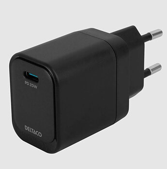 DELTACO USB-C väggladdare 20W