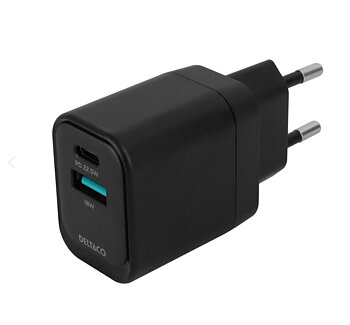 DELTACO väggladdare med dubbla USB portar