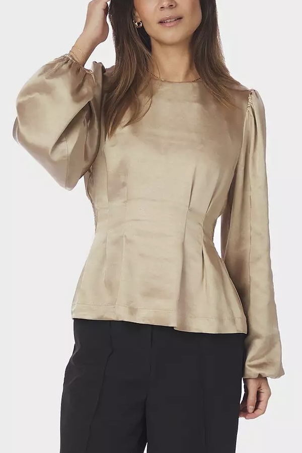 Neo Noir  - Vanya Crushed Sateen Blouse Gold - 3