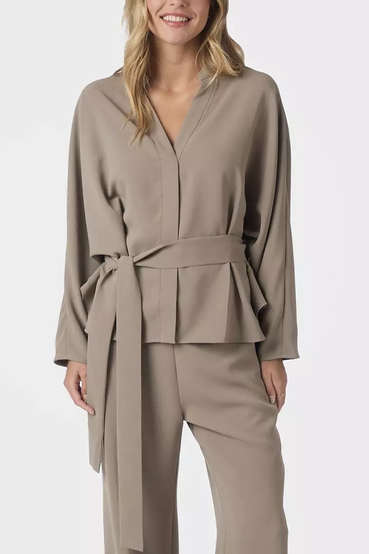 Neo Noir  - Ellery Crepe Blouse Taupe - 3