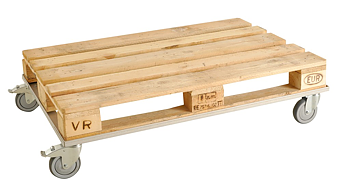 Låg pallvagn anpassad för EUR-pall 1200×800 mm med Eur pall på bilden