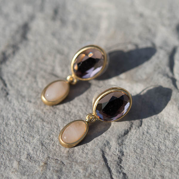 Sence Copenhagen - Earstuds Rose Quartz  Worn Gold 