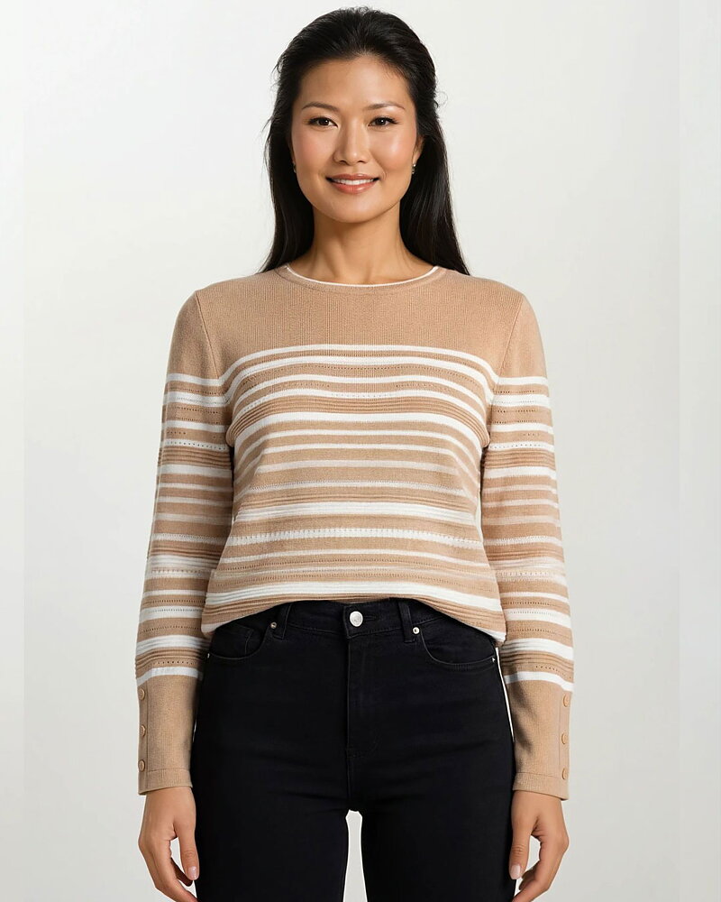 Jumper randig mönstrad stickning beige/vit