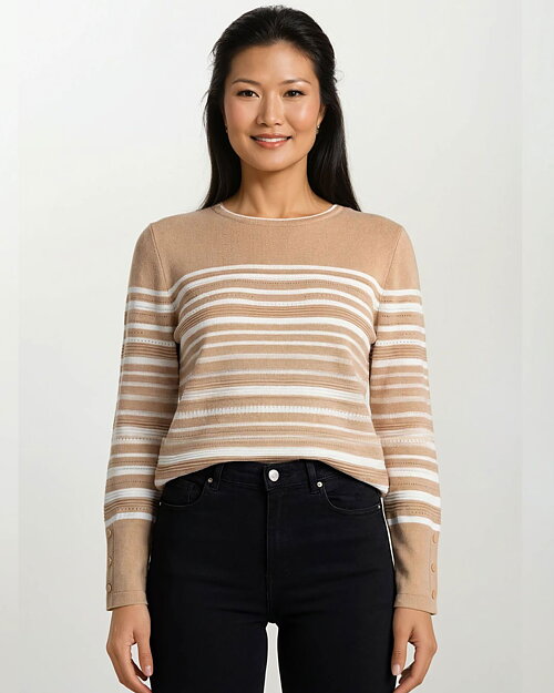 Jumper randig mönstrad stickning beige/vit