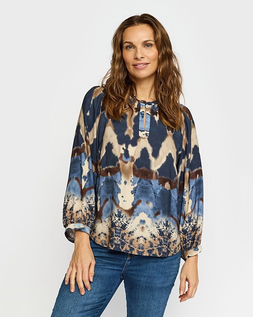 Blus Miri volangkrage mönstrad blå/beige