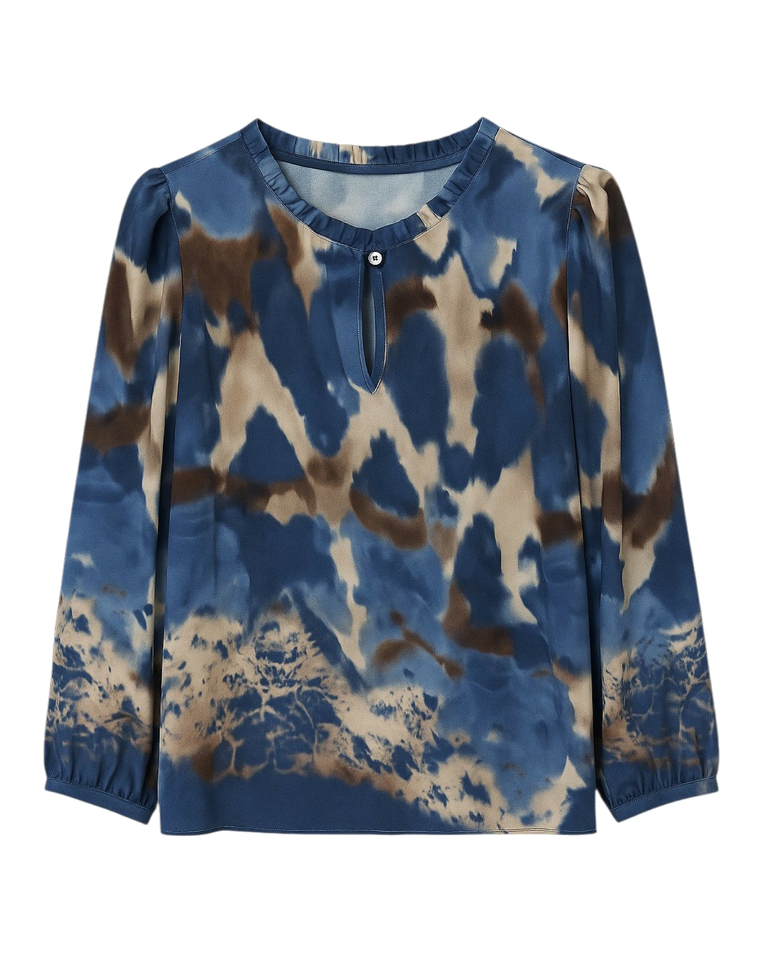 Blus Miri volangkrage mönstrad blå/beige - 5